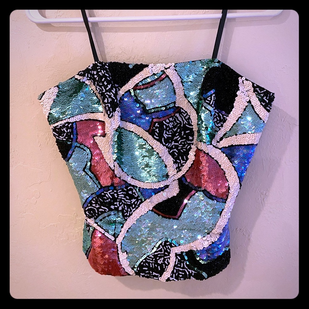 Vintage Oleg Cassini Sequined Strapless Bustier
